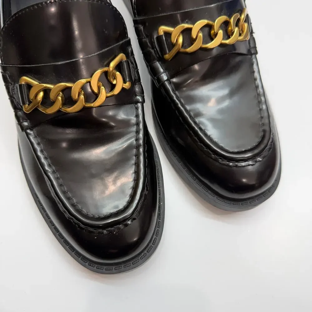 MNG Mango Black Gold Loafers 39 / 8.5 Preppy Office